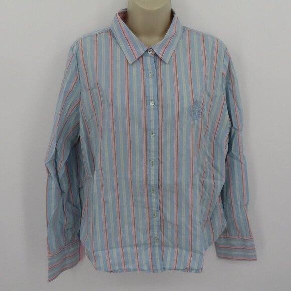 Tommy Hilfiger Women Extra Large XL Blue Stripe Collar Button Shirt Embroidered - Picture 9 of 10